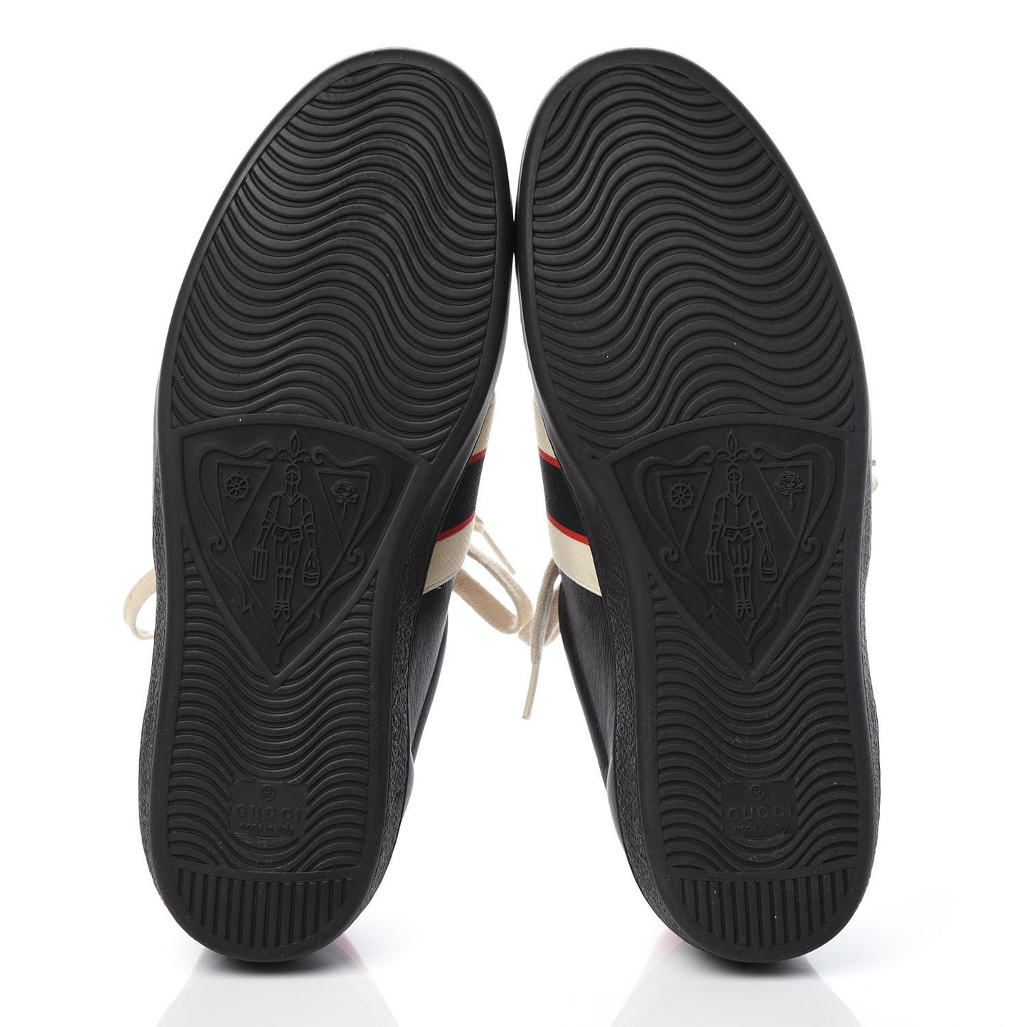 Calfskin Stripe Mens New Ace Sneakers 8 Black Ecru Red Flame