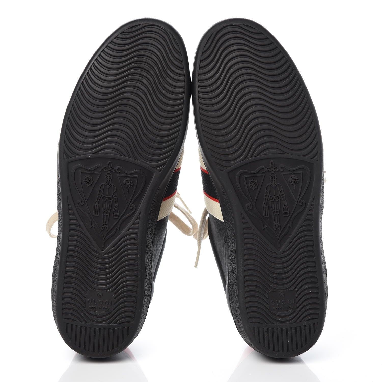 Gucci Calfskin Stripe Mens New Ace Sneakers 8 Black Ecru Red Flame 5 of 10