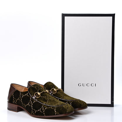 Gucci Velvet GG Monogram Mens Horsebit Loafers 8.5 Green 11 of 11