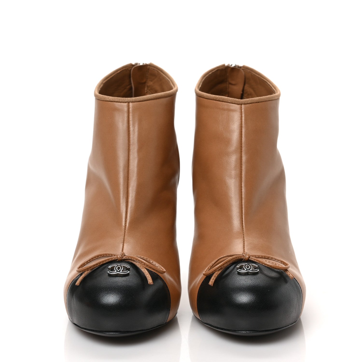 Chanel Lambskin CC Bow Cap Toe Short Boots 40 Marron Clair Black 2 of 8