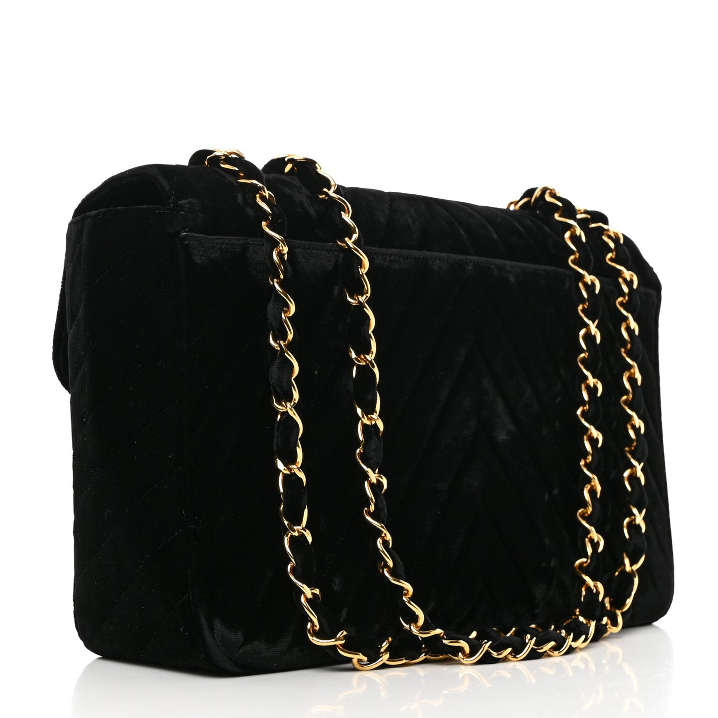 Velvet Chevron Quilted XL Jumbo Flap Black