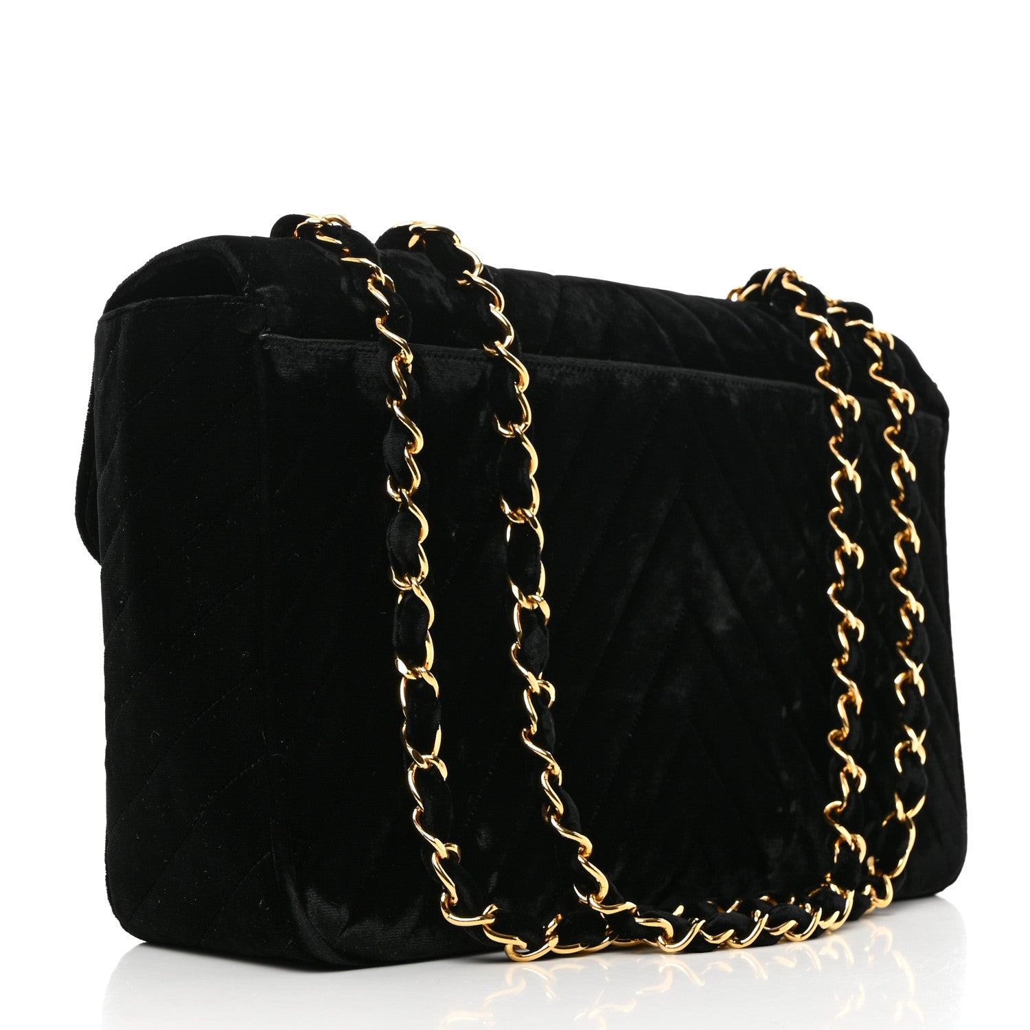 Chanel Velvet Chevron Quilted XL Jumbo Flap Black 2 of 10