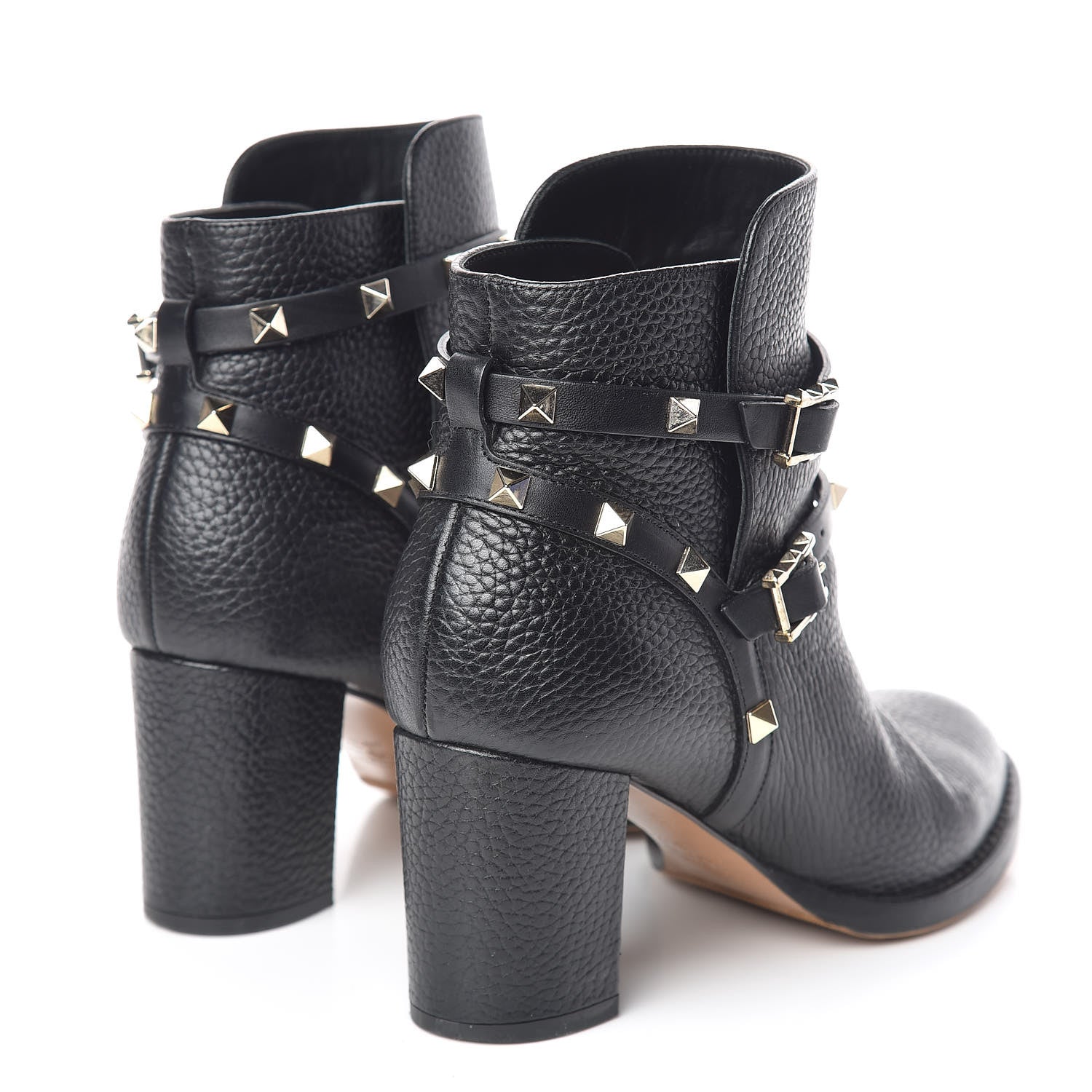 Valentino Garavani Pebbled Calfskin Rockstud Double Buckle 70mm Block Heel Ankle Boots 36.5 Black 4 of 11