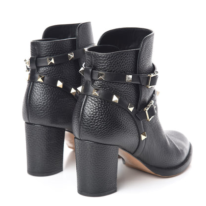 Valentino Garavani Pebbled Calfskin Rockstud Double Buckle 70mm Block Heel Ankle Boots 36.5 Black 4 of 11