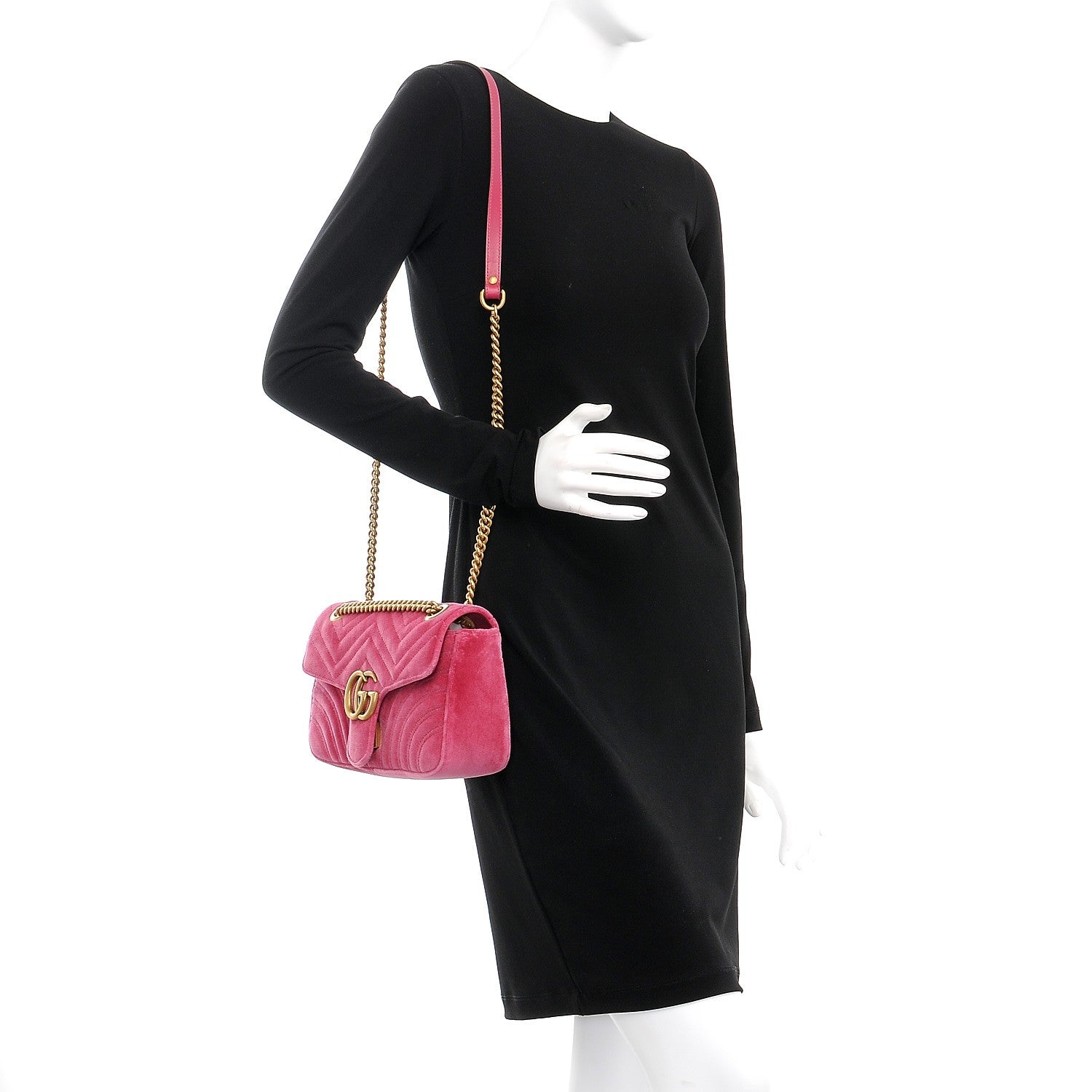 Gucci Velvet Matelasse Small GG Marmont Shoulder Bag Light Raspberry Rose 2 of 8