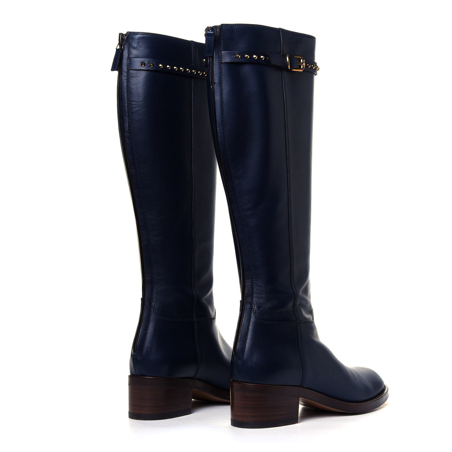 Calfskin Studded Irene Knee High Flat Boots 40 Blue