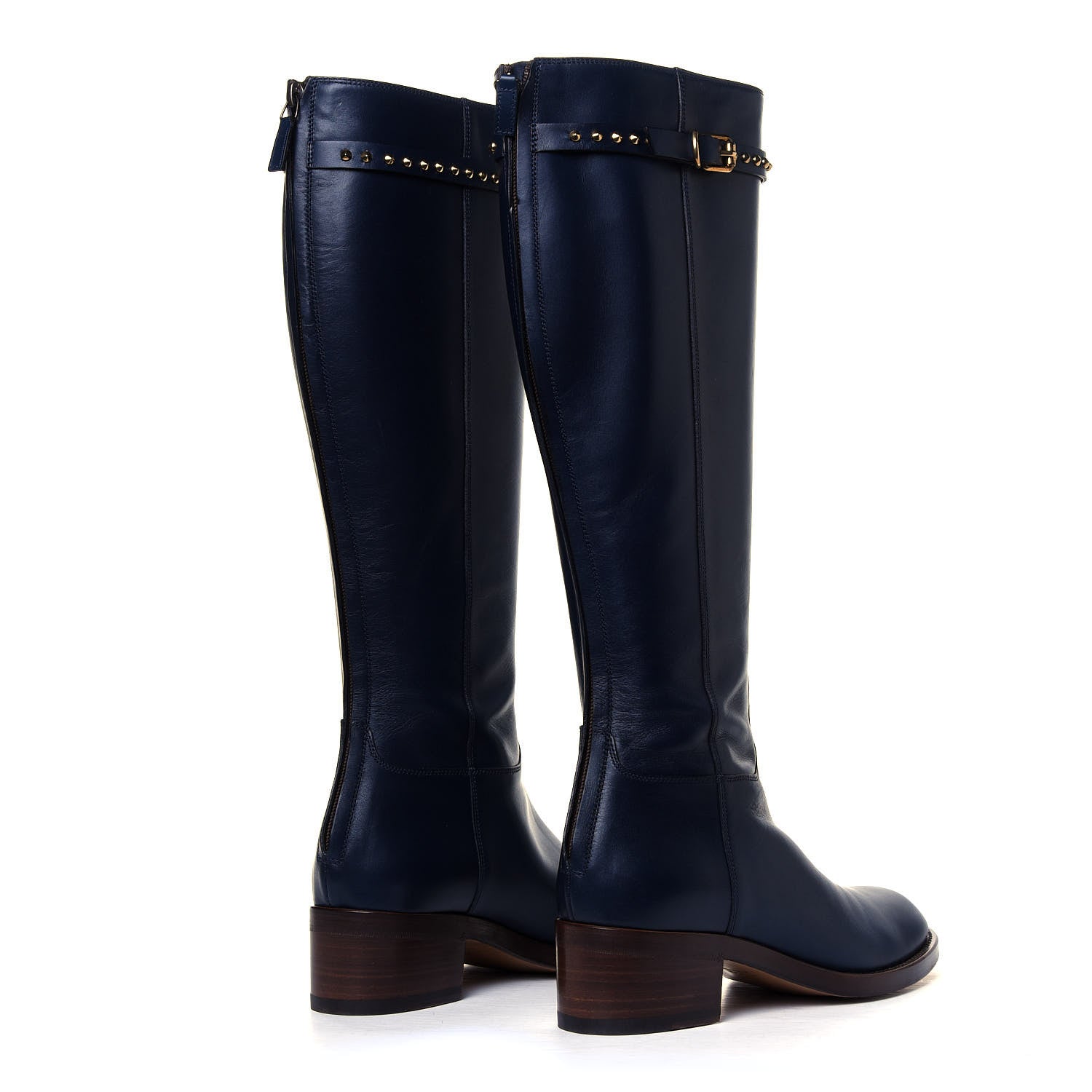 Gucci Calfskin Studded Irene Knee High Flat Boots 40 Blue 3 of 6