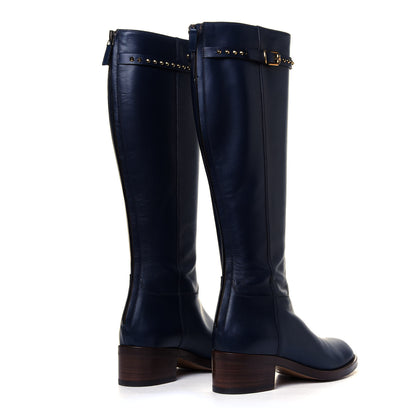 Gucci Calfskin Studded Irene Knee High Flat Boots 40 Blue 3 of 6