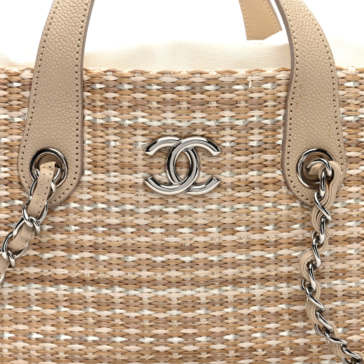 Woven Straw Caviar Tote Beige