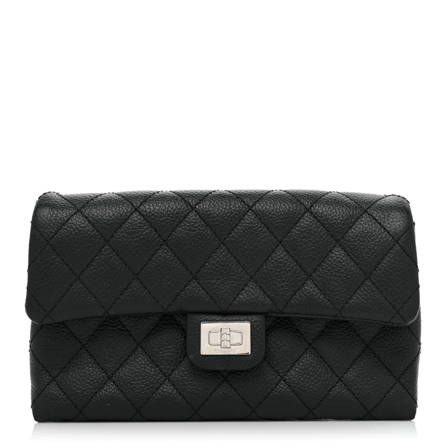 Grained Calfskin Quilted 2.55 Reissue Flap Belt Bag Clutch Black