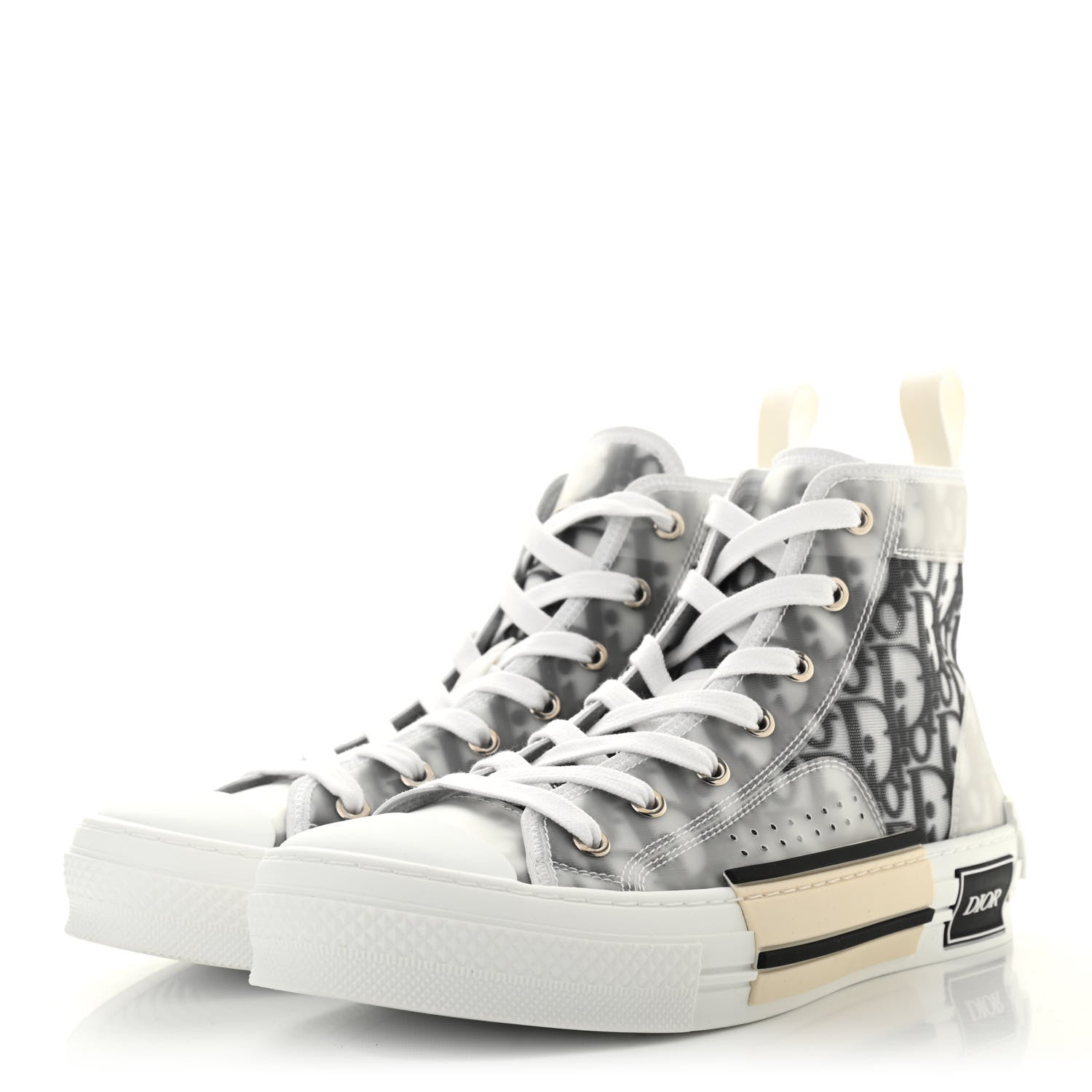 Christian Dior Technical Canvas Oblique Mens B23 High Top Sneakers 39 White Black 3 of 7