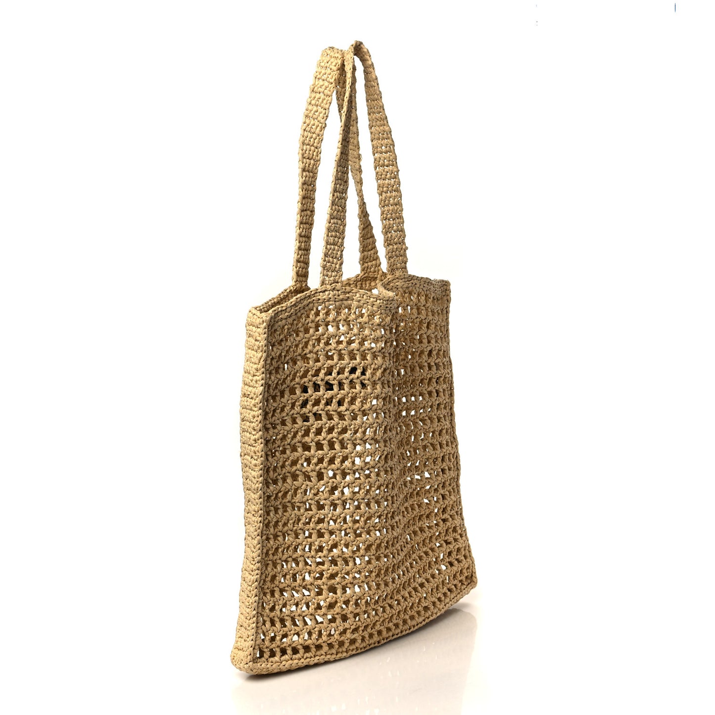 Yarn Raffia Effect Crochet Logo Embroidered Tote Bag Naturale