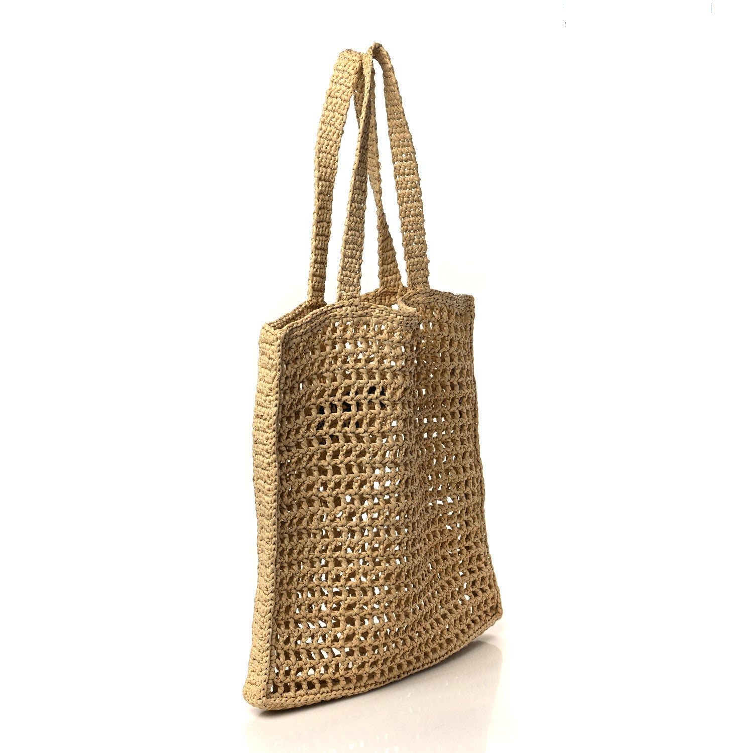 Prada Yarn Raffia Effect Crochet Logo Embroidered Tote Bag Naturale 3 of 8