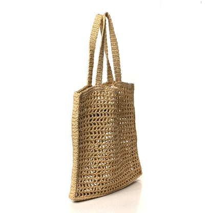 Prada Yarn Raffia Effect Crochet Logo Embroidered Tote Bag Naturale 3 of 8