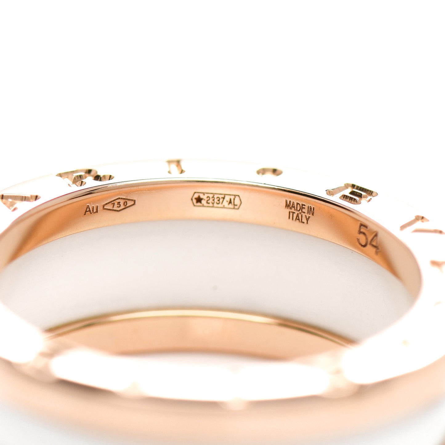18K Rose Gold White Ceramic B.Zero1 Two-Band Ring 54 6.75