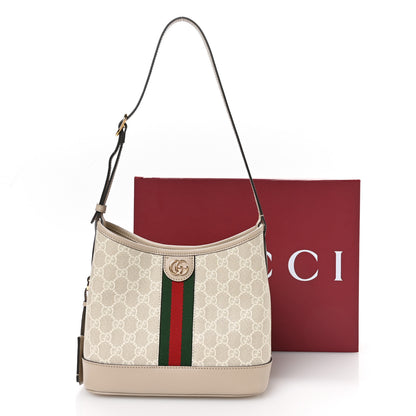 Gucci GG Supreme Monogram Textured Dollar Calfskin Web Small Ophidia Bucket Shoulder Bag Beige Mystic White Oatmeal 11 of 11
