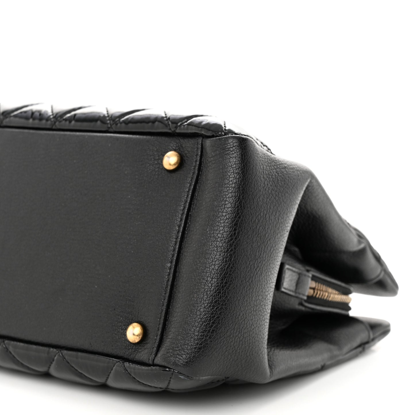 Patent Goatskin Quilted Small CC Eyelet Tote Black