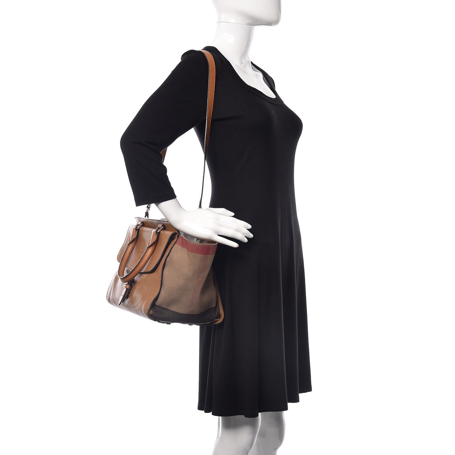 Mega Check Grained Calfskin Medium Harcourt Satchel Saddle Brown