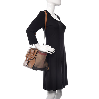 Burberry Mega Check Grained Calfskin Medium Harcourt Satchel Saddle Brown 3 of 28
