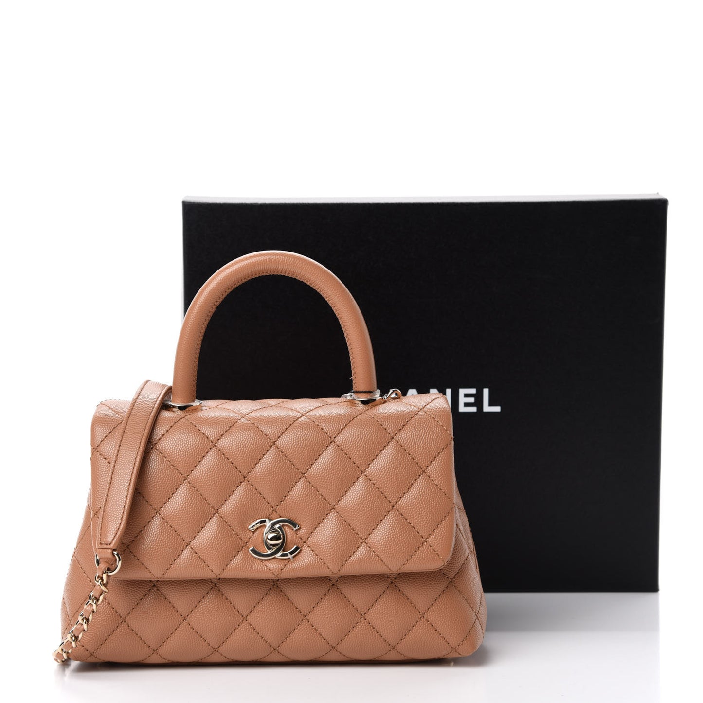 Caviar Quilted Mini Coco Handle Flap Brown