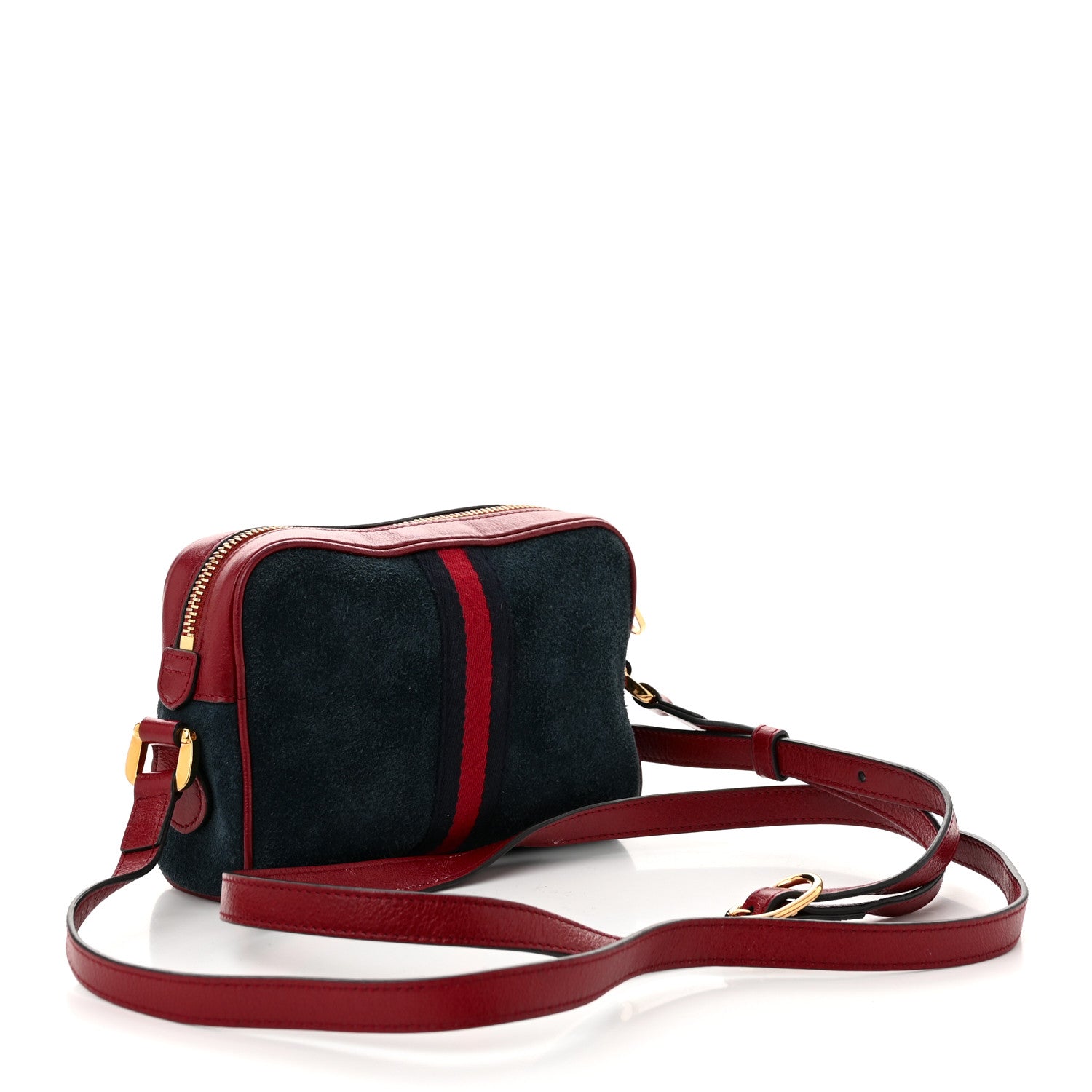 Gucci Suede Calfskin Web Mini Ophidia Shoulder Bag New Blue Romantic Cherry 3 of 12