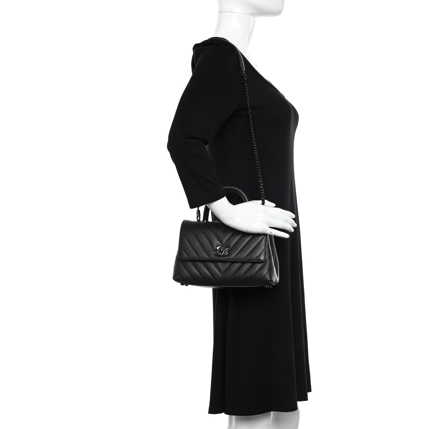 Chanel Caviar Chevron Quilted Mini Coco Handle Flap So Black 2 of 11