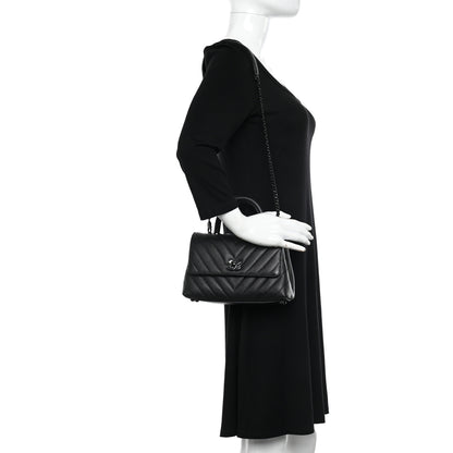 Chanel Caviar Chevron Quilted Mini Coco Handle Flap So Black 2 of 11