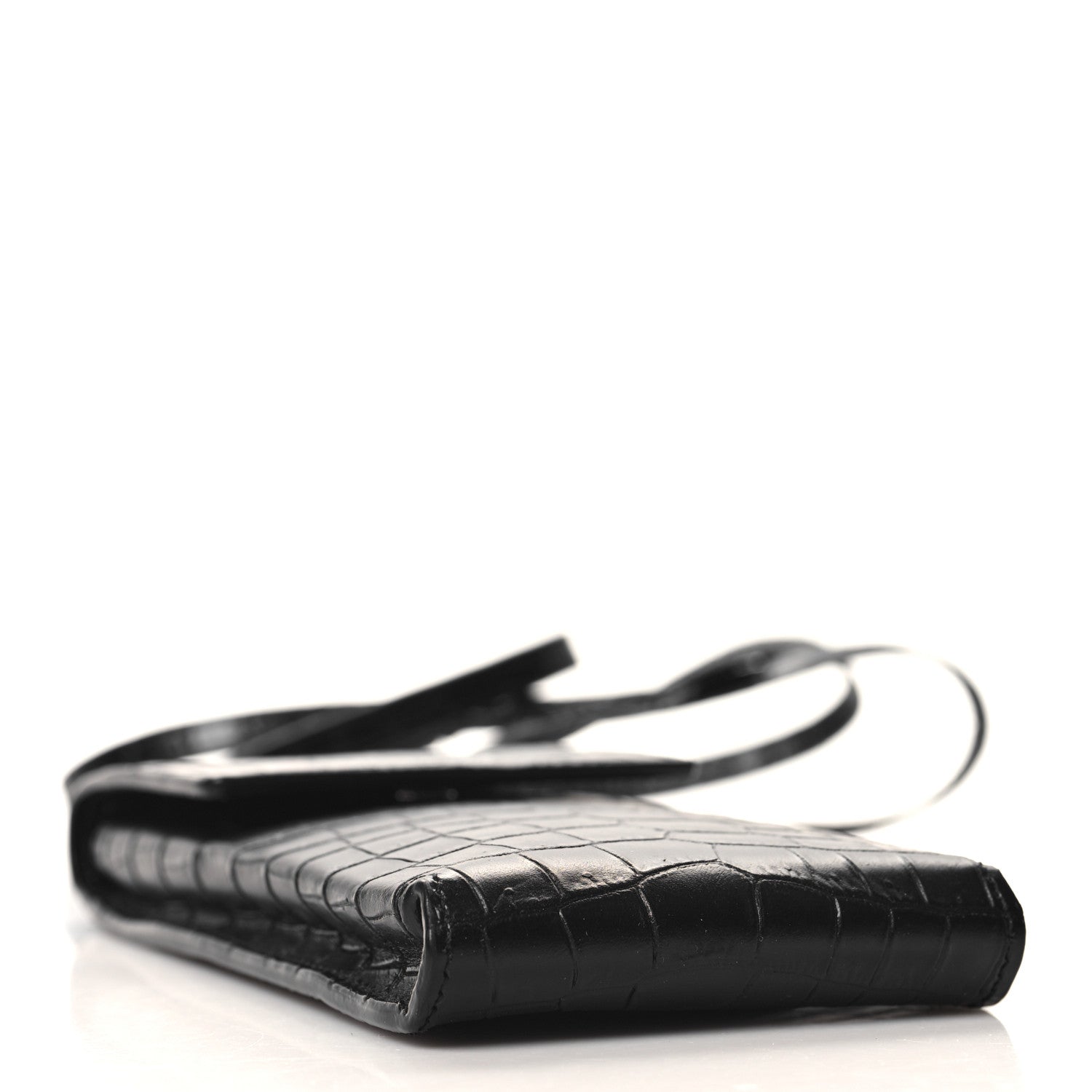 Saint Laurent Calfskin Crocodile Embossed Phone Holder Crossbody Black 4 of 9