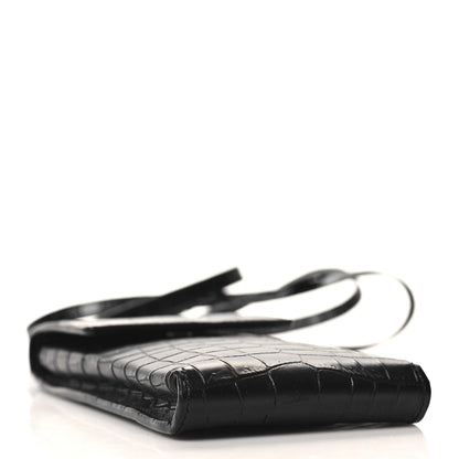 Saint Laurent Calfskin Crocodile Embossed Phone Holder Crossbody Black 4 of 9