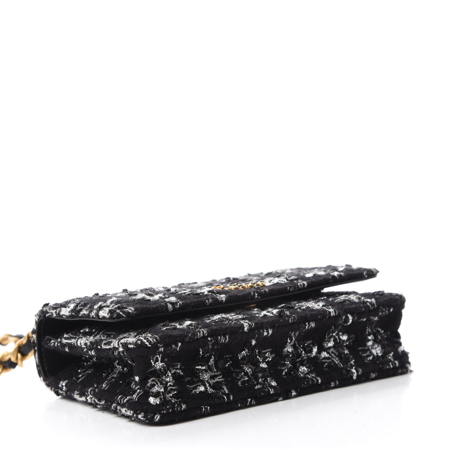 Tweed Quilted Chanel 19 Wallet On Chain WOC Black Silver Ecru