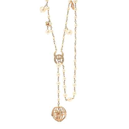 Chanel Pearl Crystal CC Bird Cage Multi Strand Long Necklace Gold 1 of 6