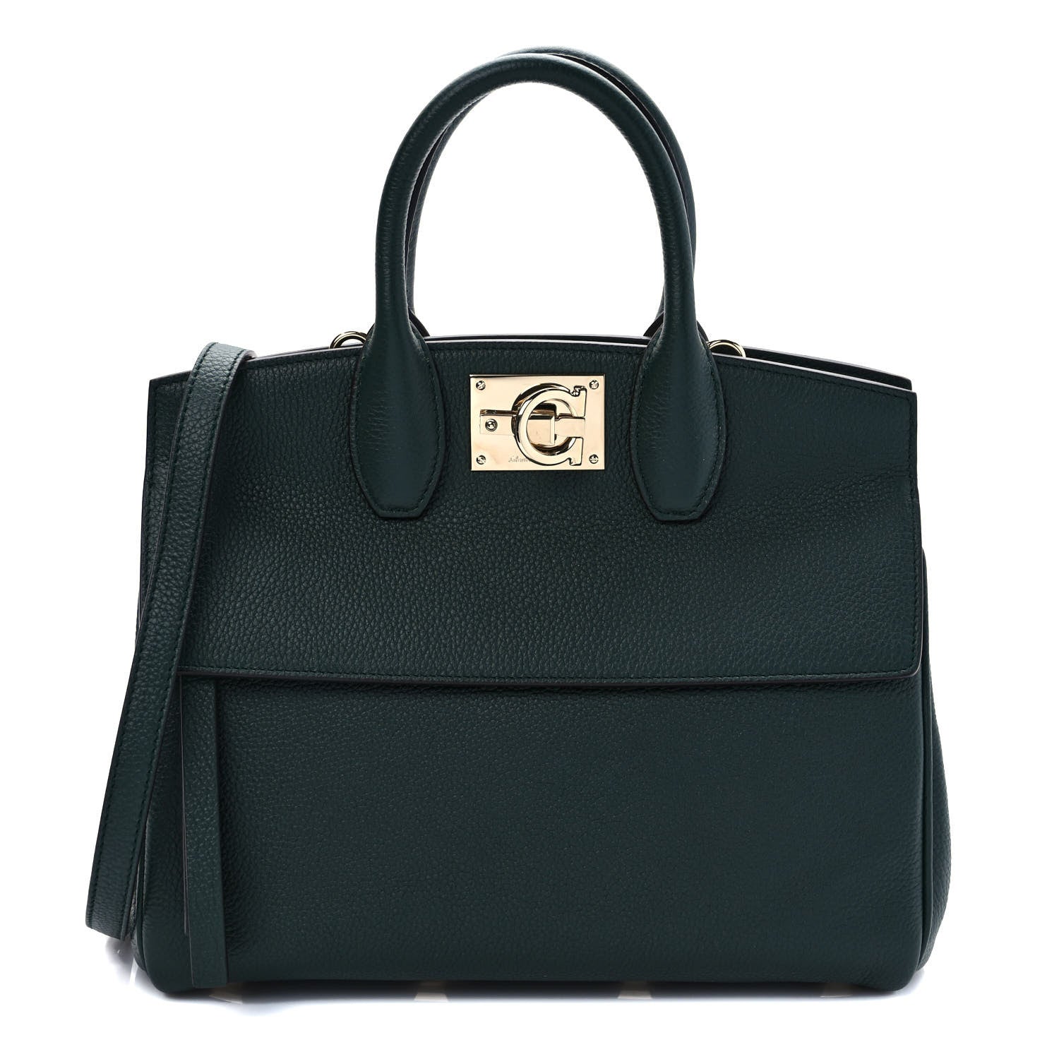 Salvatore Ferragamo Hammered Calfskin Small Studio Rock Bag Dark Green 1 of 8