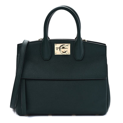 Salvatore Ferragamo Hammered Calfskin Small Studio Rock Bag Dark Green 1 of 8