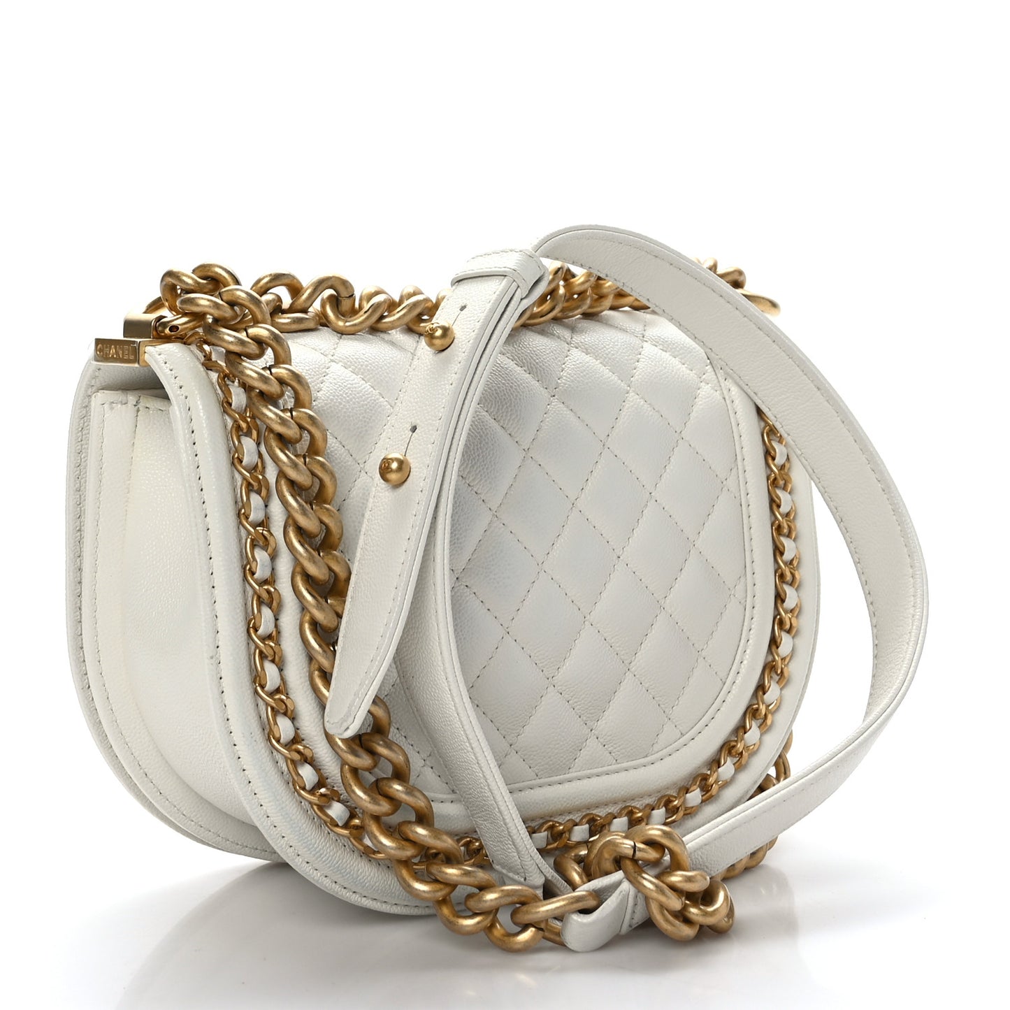 Caviar Quilted Small Chain Around Boy Messenger Bag White