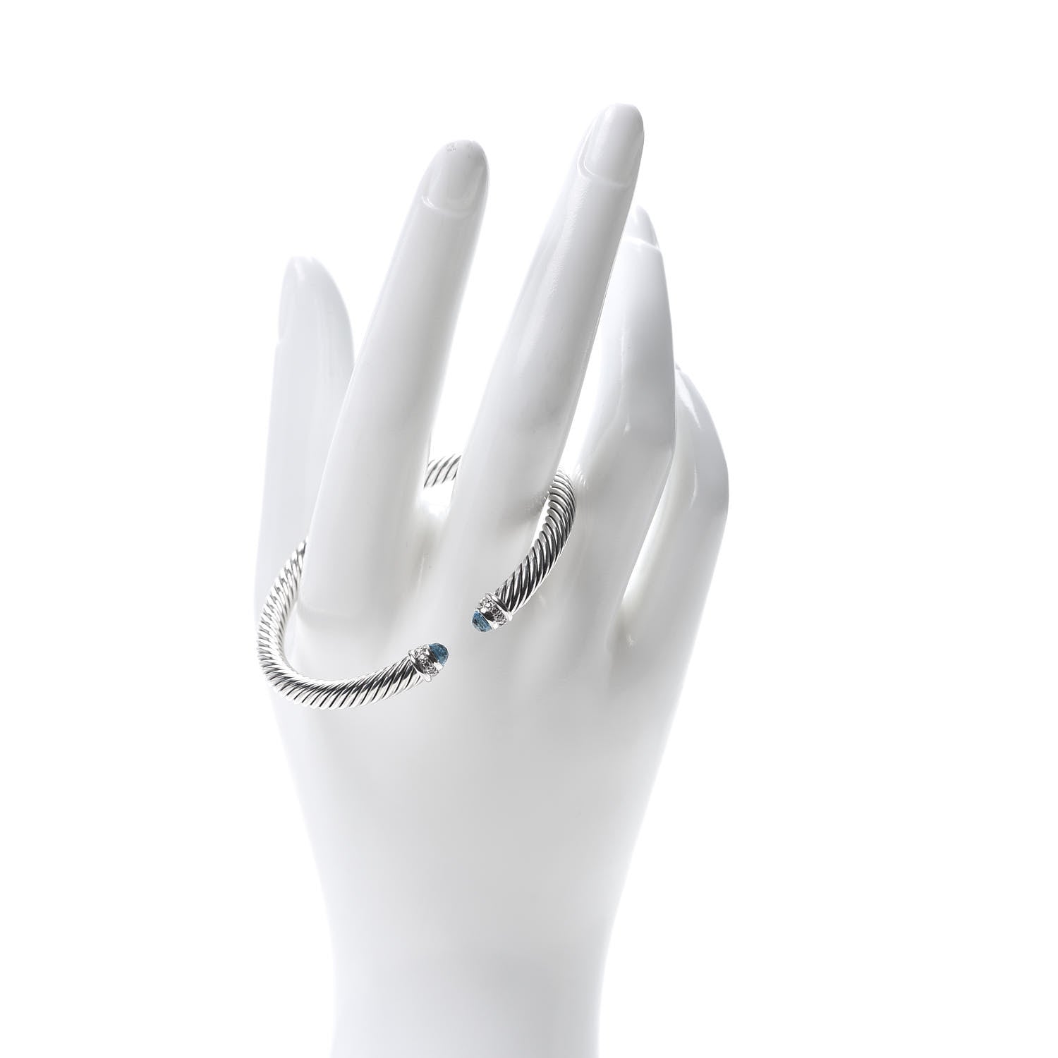 David Yurman Sterling Silver Diamond Blue Topaz 5mm Cable Classics Bracelet 2 of 4