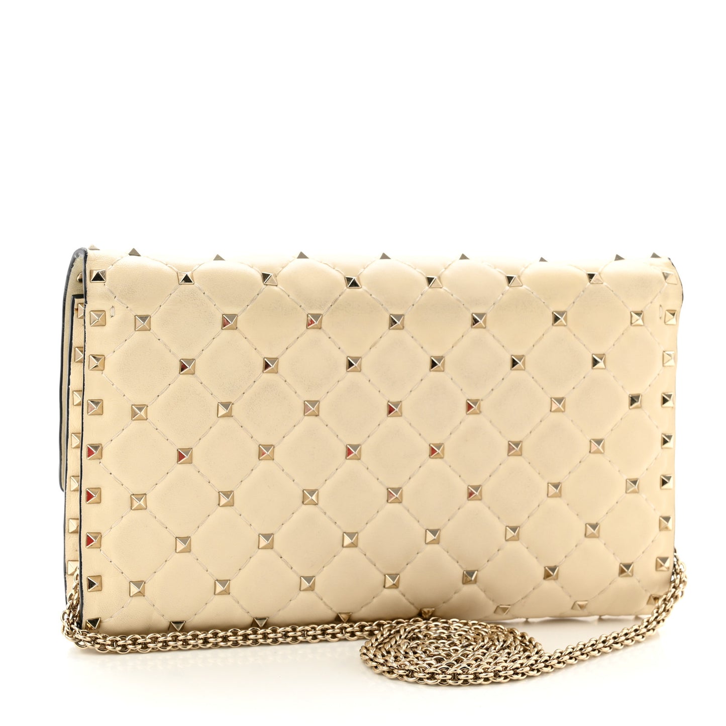 Nappa Rockstud Spike Wallet on Chain Light Ivory