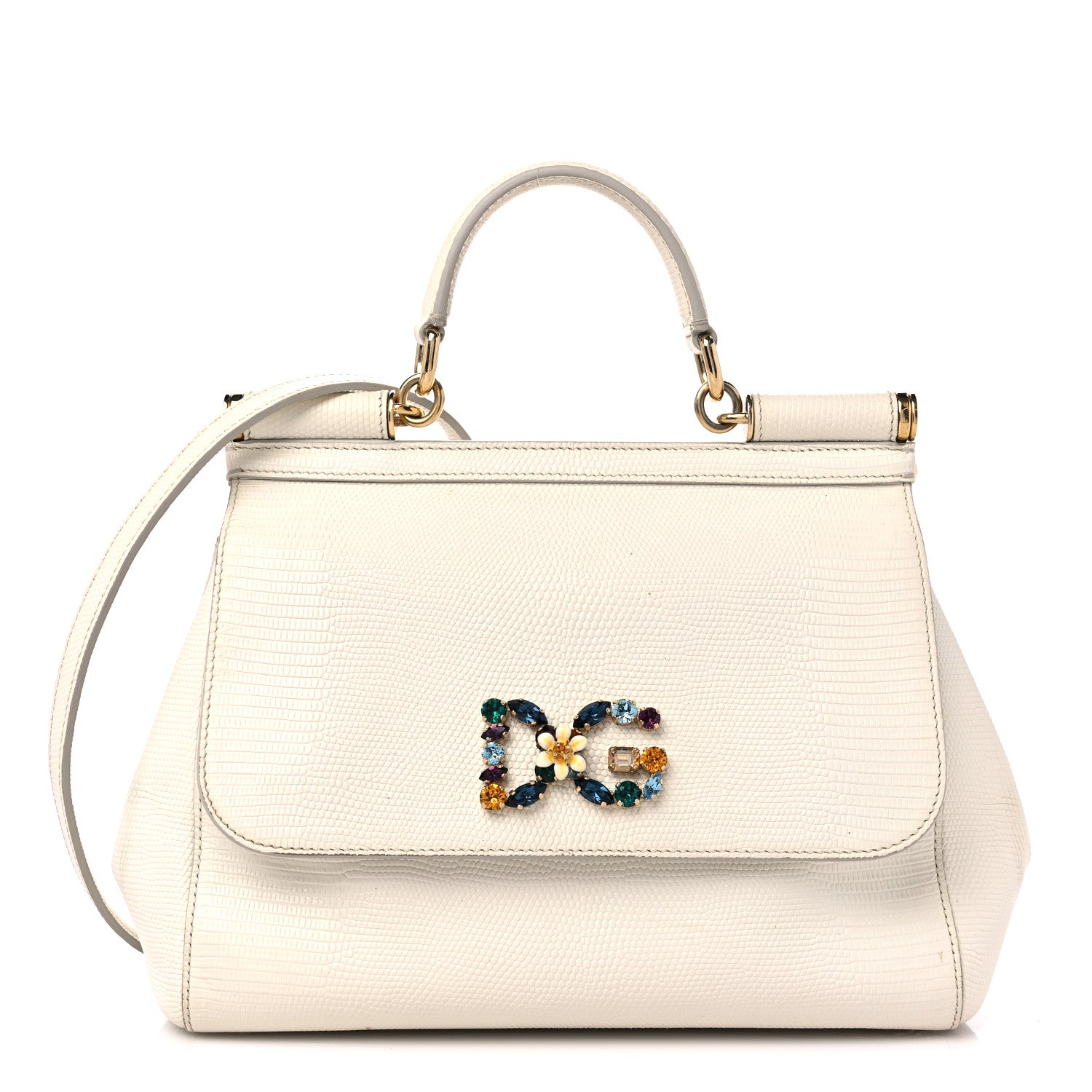 Dolce & Gabbana Stampa Iguana Crystal Medium Miss Sicily Satchel White 1 of 22