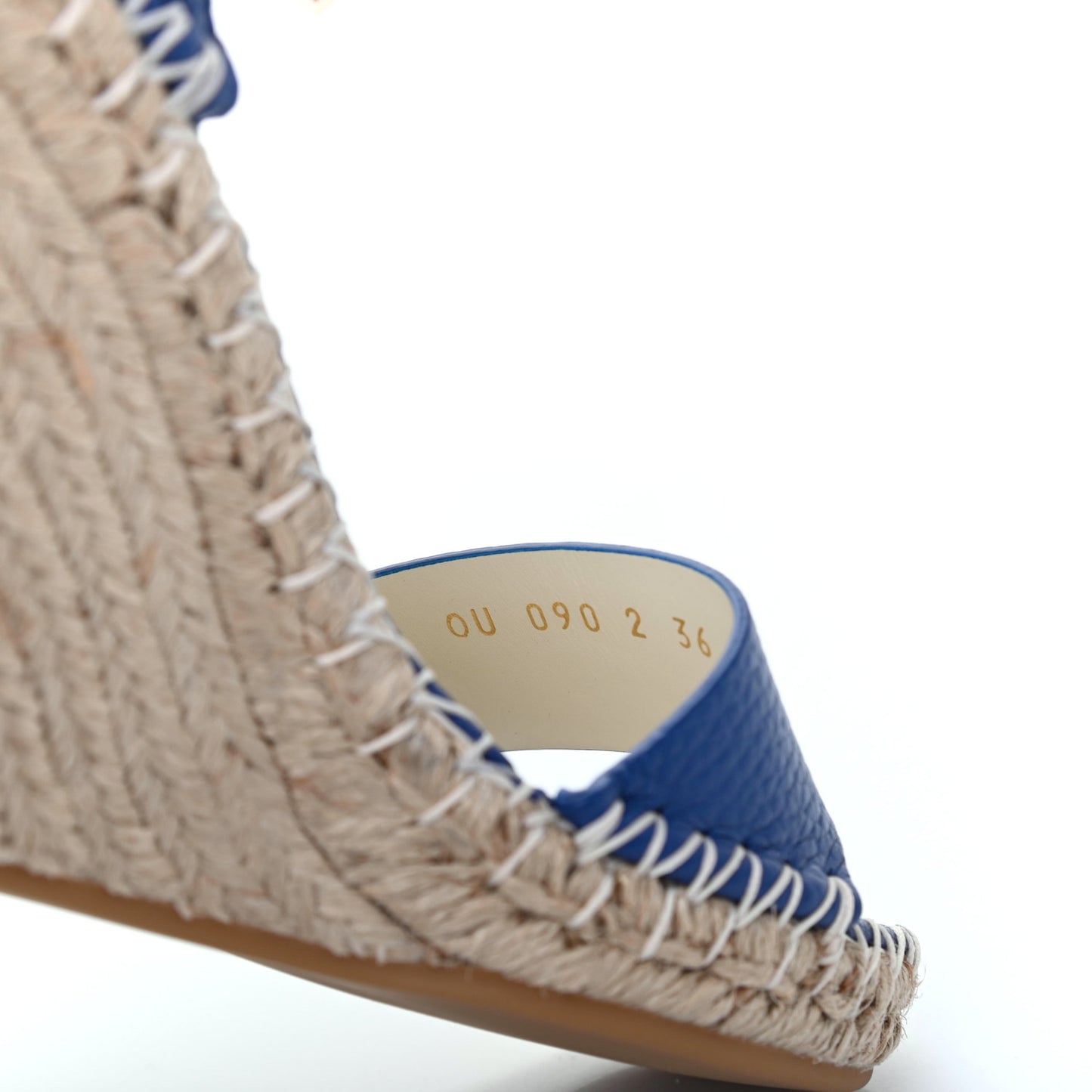 Grained Calfskin Rockstud Ankle Strap Espadrille 15/105mm Wedge Sandals 36 Blu Delft Natural