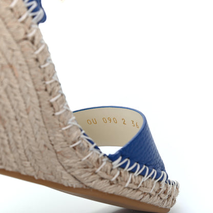 Valentino Garavani Grained Calfskin Rockstud Ankle Strap Espadrille 15/105mm Wedge Sandals 36 Blu Delft Natural 8 of 12