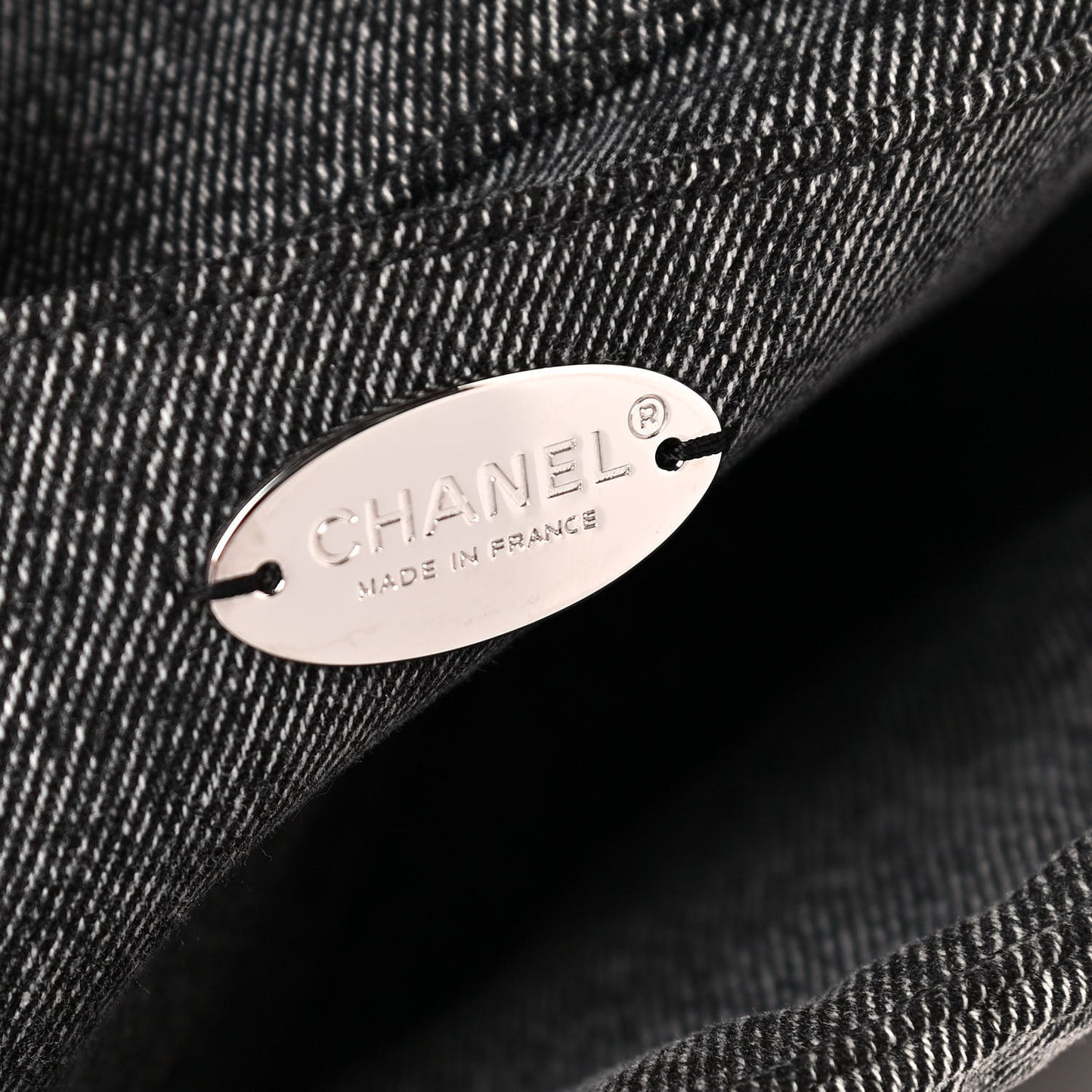 Denim Embossed CC Logo Print Mini Single Flap Black