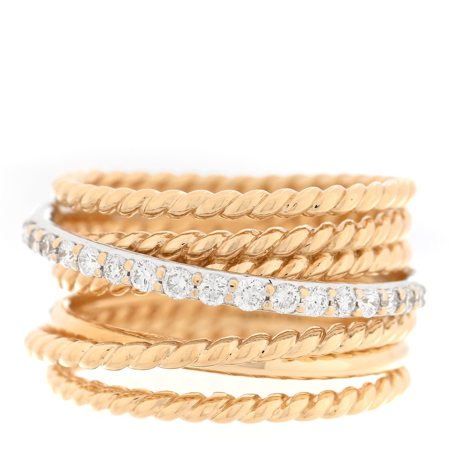 David Yurman 18K Yellow Gold Diamond 11mm Wide Crossover Ring 50 5.5 1 of 5