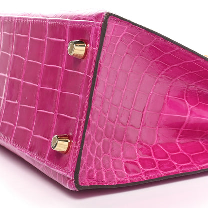 Hermes Shiny Niloticus Crocodile Kelly Sellier 25 Rose Pourpre 10 of 11