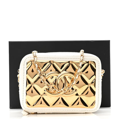 Chanel Lambskin Quilted Golden Plate Clutch With Chain White 11 of 11
