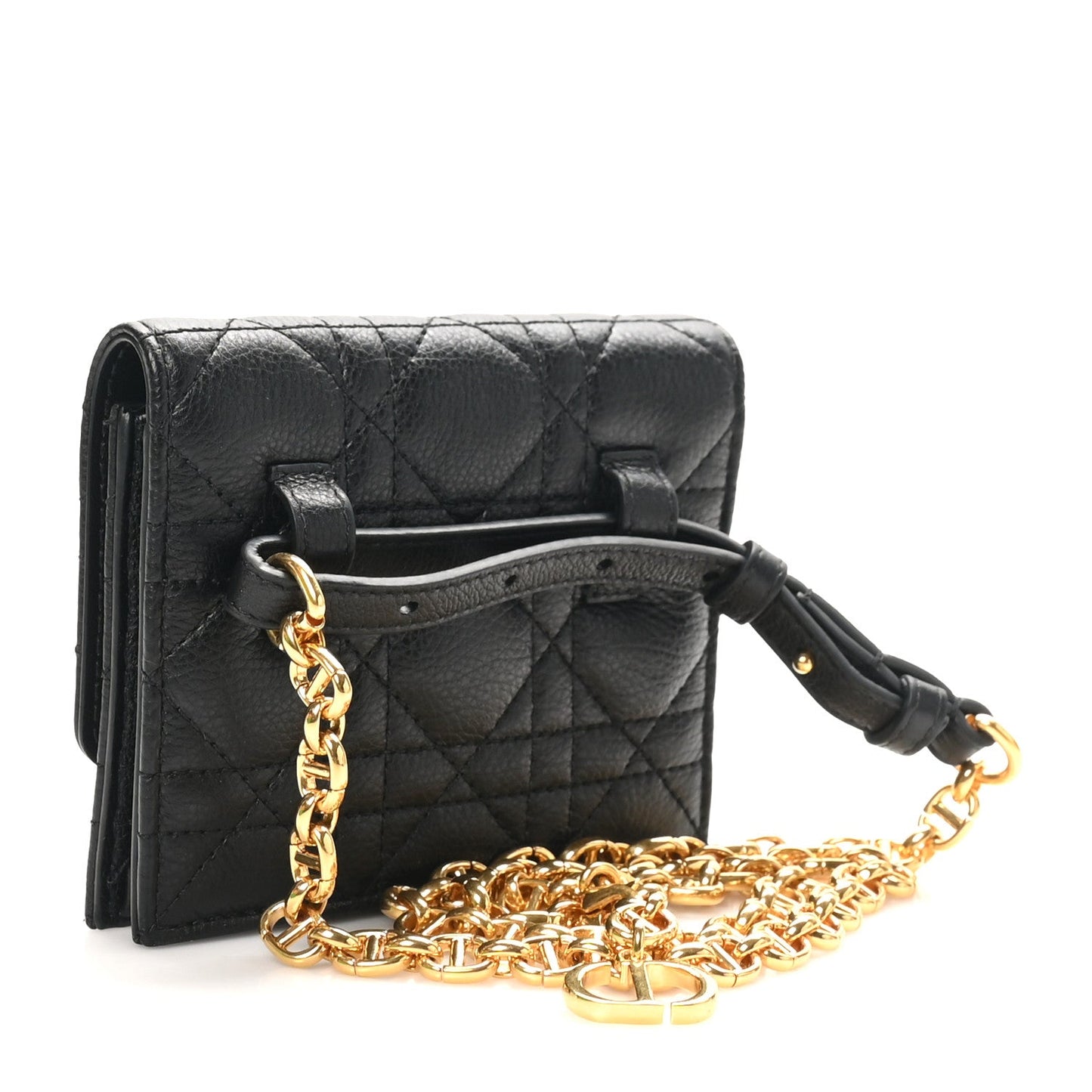 Calfskin Cannage Mini Caro Belt Pouch Black