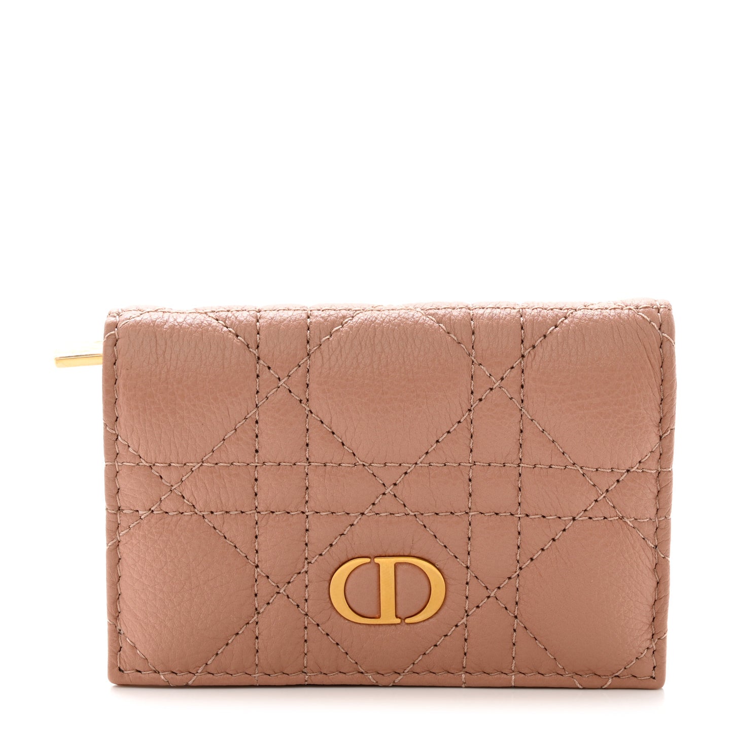 Supple Calfskin Cannage Caro Glycine Wallet Rose Des Vents