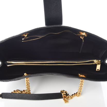Saint Laurent Grain De Poudre Matelasse Chevron Monogram Shopping Bag Black 5 of 9