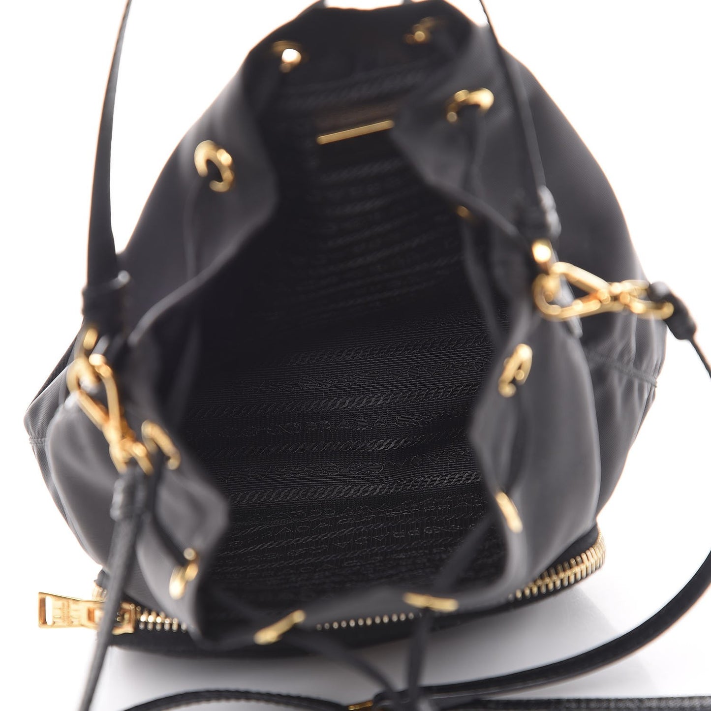 Saffiano Tessuto Nylon Mini Bucket Crossbody Bag Black