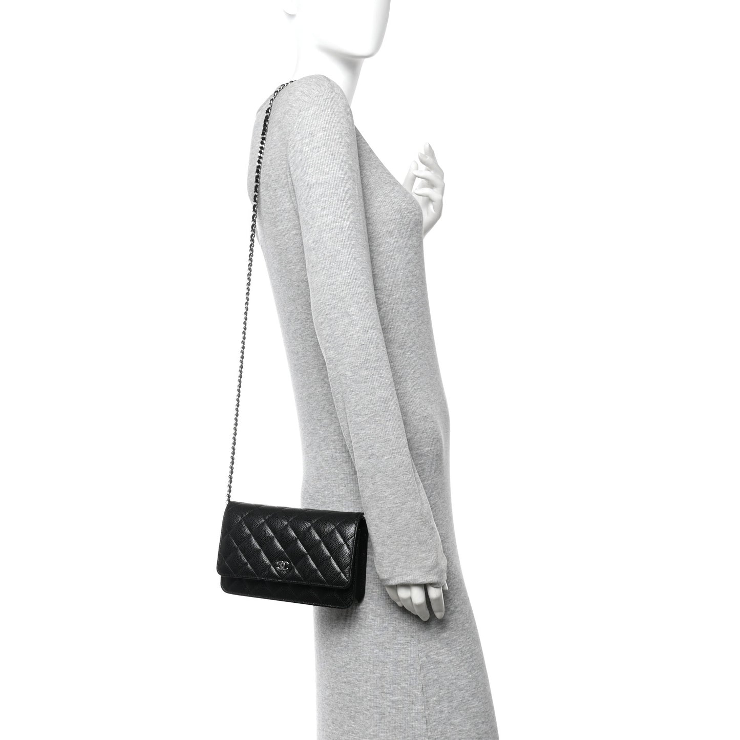 Caviar Quilted Wallet on Chain WOC Black