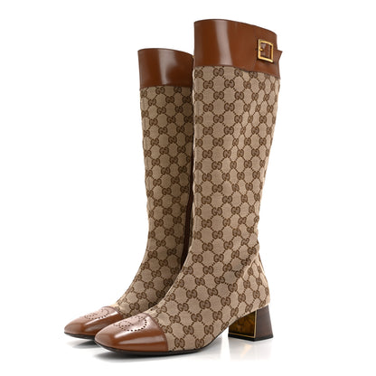 Gucci Monogram Cordovan Lux GG Knee High Boots 40.5 Beige Cuir 3 of 11