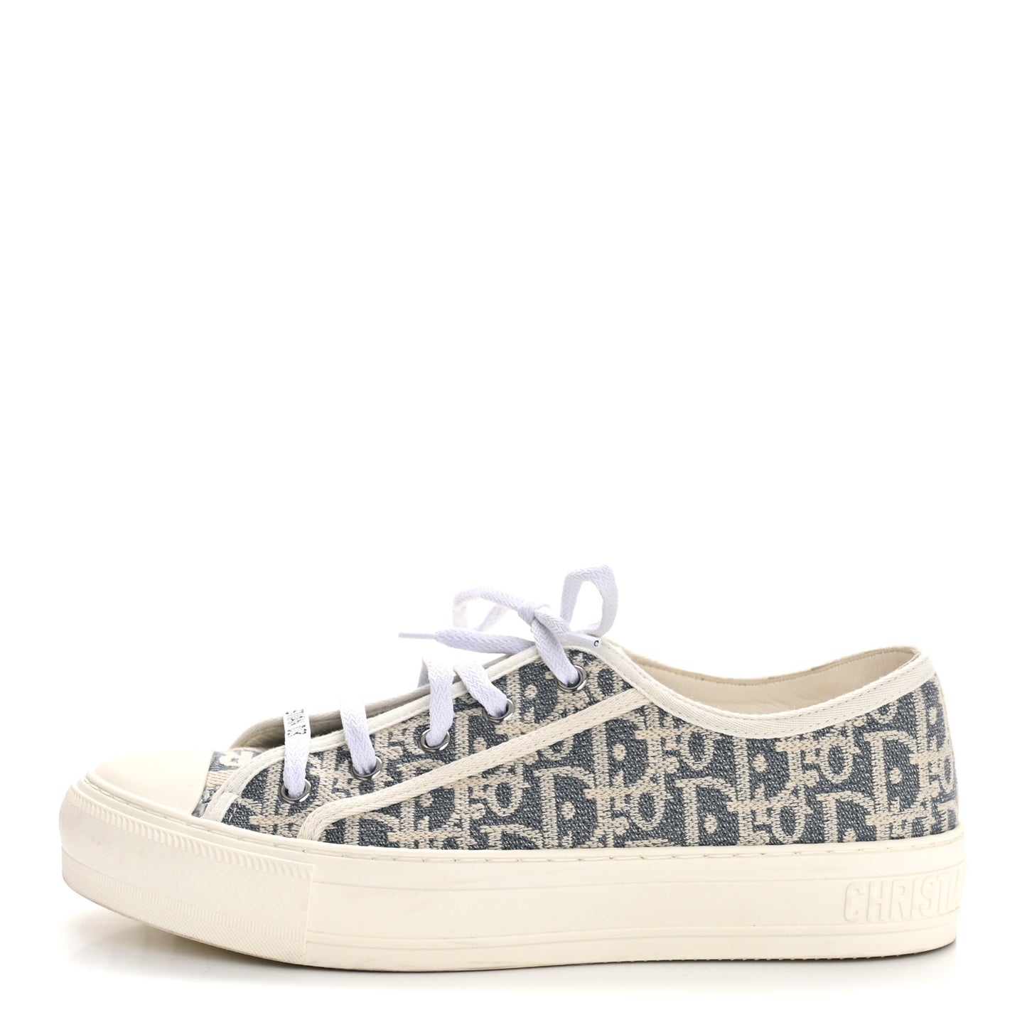 Oblique Chambray Raffia Effect Walk'N'Dior Low Top Sneakers 38 Blue Light Biscuit